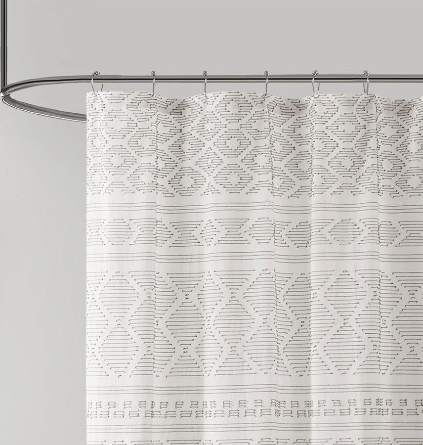 Olliix.com Shower Curtains - Lizbeth Cotton Clip Jacquard Shower Curtain White & Grey