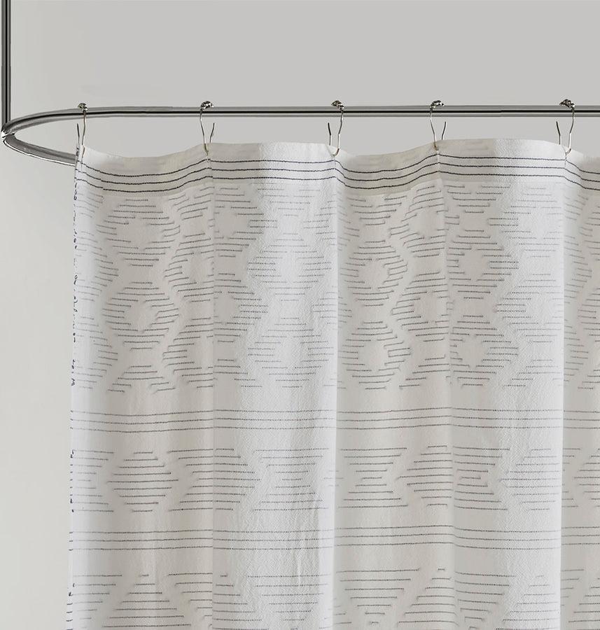 Olliix.com Shower Curtains - Lizbeth Cotton Clip Jacquard Shower Curtain White & Grey