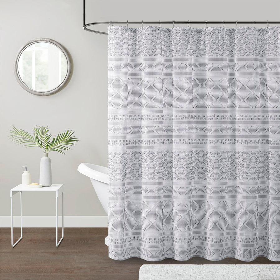 Olliix.com Shower Curtains - Lizbeth Cotton Clip Jacquard Shower Curtain White & Indigo