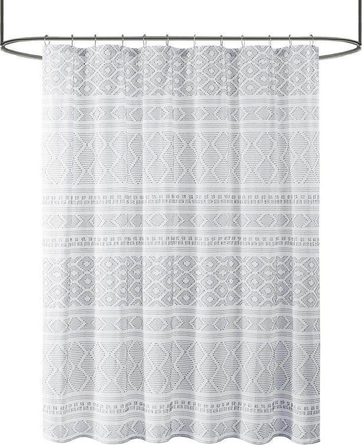 Olliix.com Shower Curtains - Lizbeth Cotton Clip Jacquard Shower Curtain White & Indigo