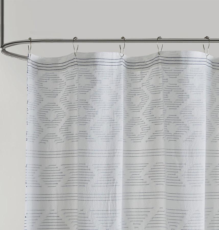 Olliix.com Shower Curtains - Lizbeth Cotton Clip Jacquard Shower Curtain White & Indigo