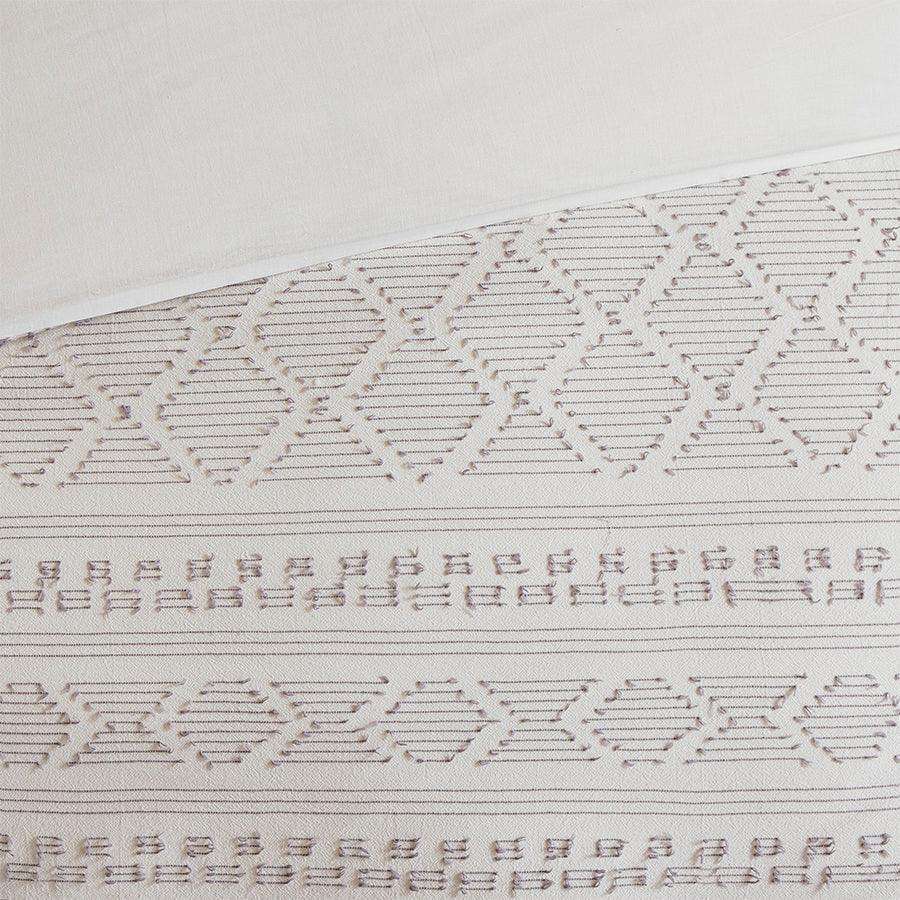 Olliix.com Comforters & Blankets - Lizbeth King/California King 5 Piece Cotton Clip Jacquard Comforter Set White & Gray