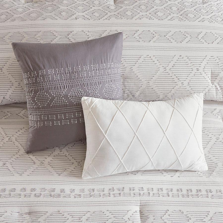 Olliix.com Comforters & Blankets - Lizbeth King/California King 5 Piece Cotton Clip Jacquard Comforter Set White & Gray