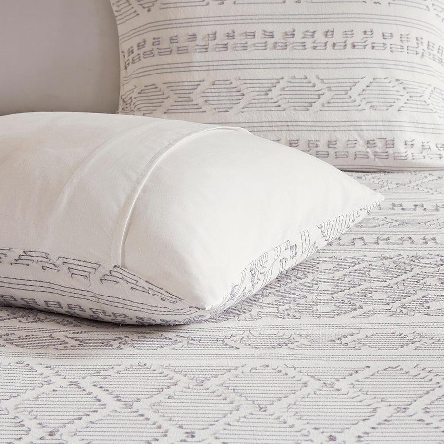 Olliix.com Comforters & Blankets - Lizbeth King/California King 5 Piece Cotton Clip Jacquard Comforter Set White & Gray