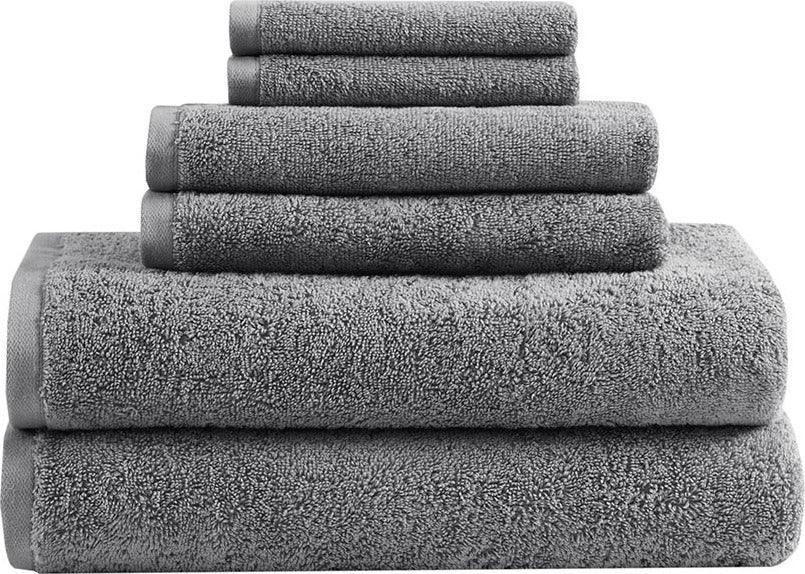 Olliix.com Bath Towels - Loft 100% Cotton Solid 6 Piece Antimicrobial Towel Set Gray