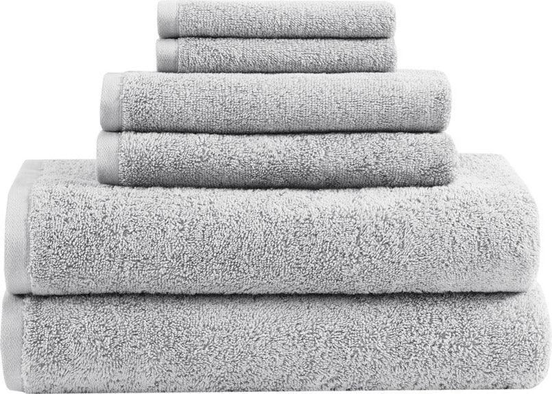 Olliix.com Bath Towels - Loft 100% Cotton Solid 6 Piece Antimicrobial Towel Set Gray