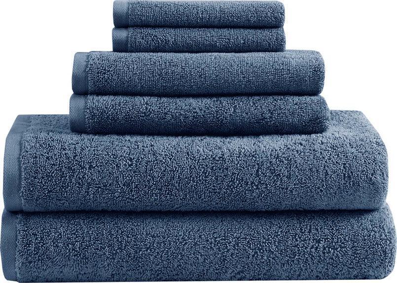 Olliix.com Bath Towels - Loft 100% Cotton Solid 6 Piece Antimicrobial Towel Set Navy