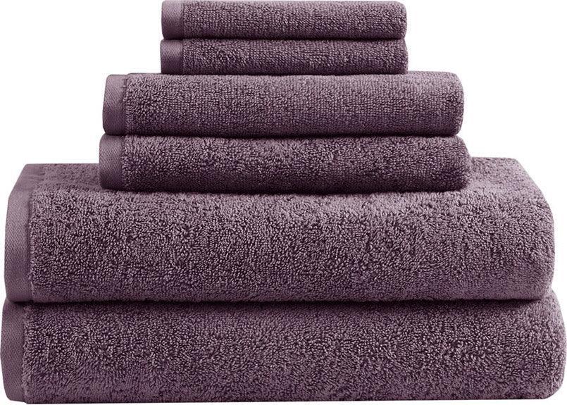 Olliix.com Bath Towels - Loft 100% Cotton Solid 6 Piece Antimicrobial Towel Set Navy