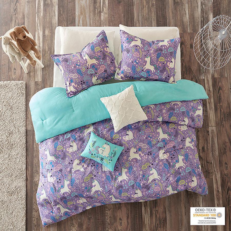 Olliix.com Comforters & Blankets - Lola Classic Unicorn Cotton Comforter Set Purple Twin