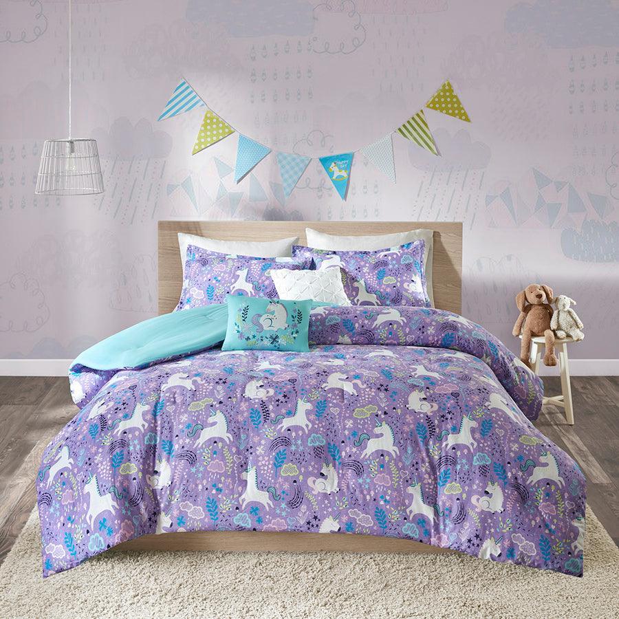 Olliix.com Comforters & Blankets - Lola Classic Unicorn Cotton Comforter Set Purple Twin