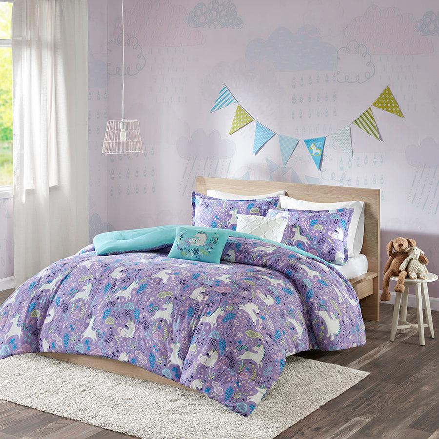 Olliix.com Comforters & Blankets - Lola Classic Unicorn Cotton Comforter Set Purple Twin