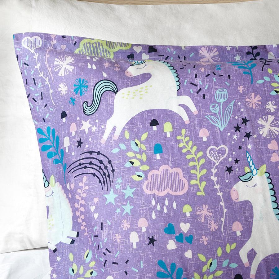 Olliix.com Comforters & Blankets - Lola Classic Unicorn Cotton Comforter Set Purple Twin
