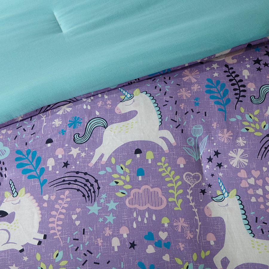 Olliix.com Comforters & Blankets - Lola Classic Unicorn Cotton Comforter Set Purple Twin