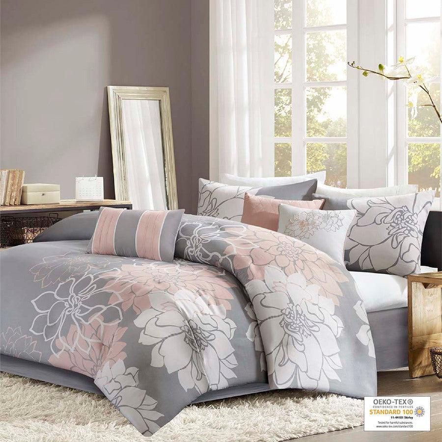 Olliix.com Comforters & Blankets - Lola Comforter Set Gray & Blush King