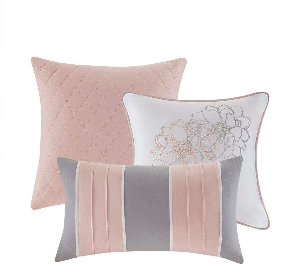 Olliix.com Comforters & Blankets - Lola Comforter Set Gray & Blush King