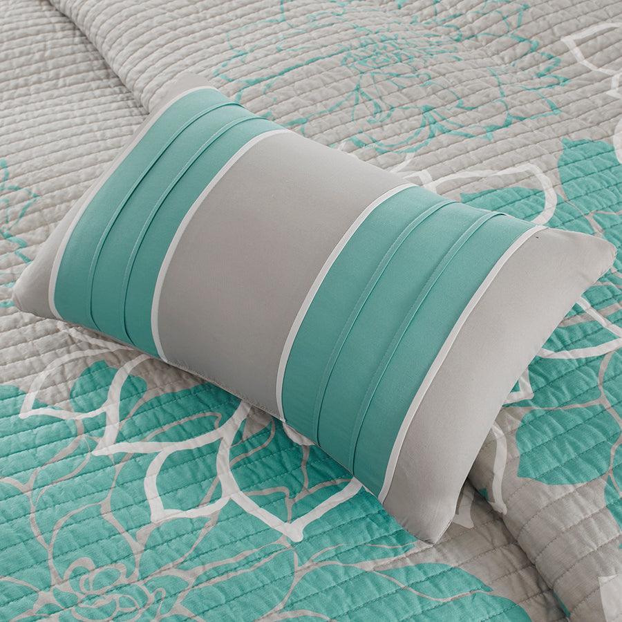 Olliix.com Comforters & Blankets - Lola Full/Queen 6 Piece Reversible Cotton Printed Coverlet Set Aqua