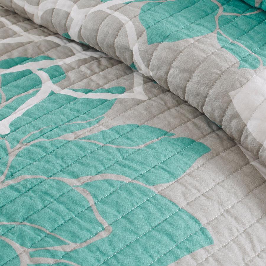 Olliix.com Comforters & Blankets - Lola Full/Queen 6 Piece Reversible Cotton Printed Coverlet Set Aqua