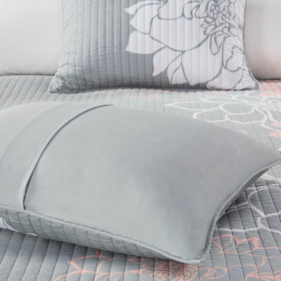 Olliix.com Comforters & Blankets - Lola Full/Queen 6 Piece Reversible Cotton Printed Coverlet Set Gray & Blush