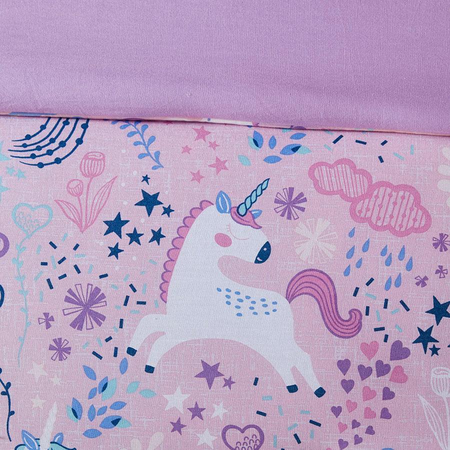 Olliix.com Duvet & Duvet Sets - Lola Full/Queen Unicorn Cotton Duvet Cover Set Pink