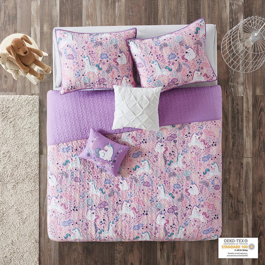 Olliix.com Comforters & Blankets - Lola Full/Queen Unicorn Cotton Reversible Coverlet Set Pink
