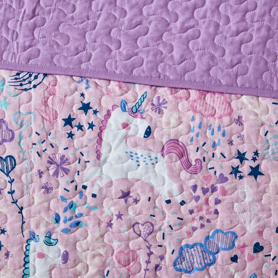 Olliix.com Comforters & Blankets - Lola Full/Queen Unicorn Cotton Reversible Coverlet Set Pink
