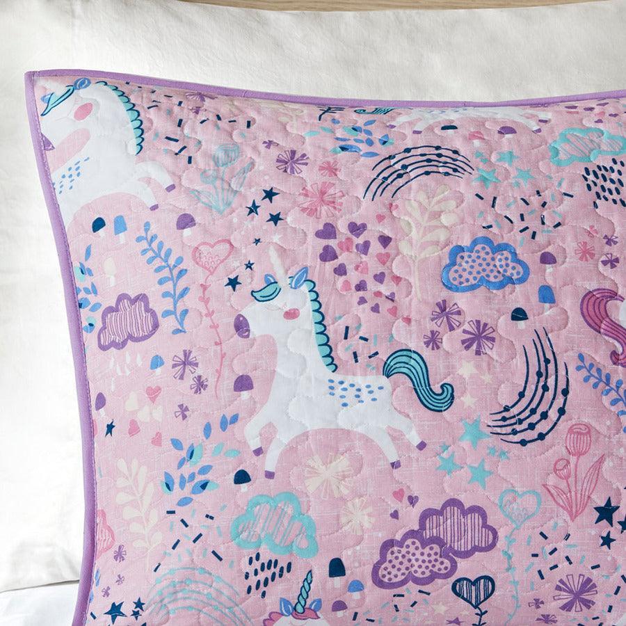 Olliix.com Comforters & Blankets - Lola Full/Queen Unicorn Cotton Reversible Coverlet Set Pink