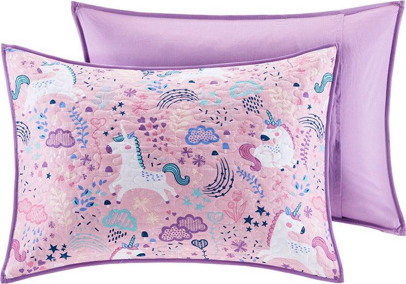 Olliix.com Comforters & Blankets - Lola Full/Queen Unicorn Cotton Reversible Coverlet Set Pink