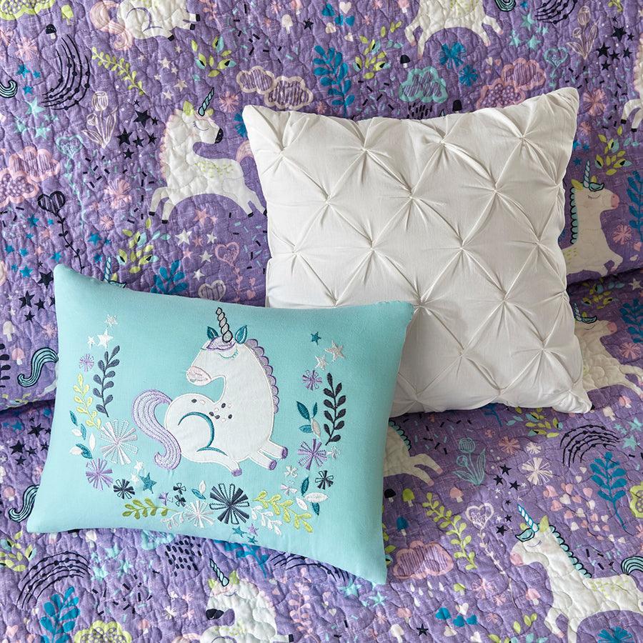Olliix.com Comforters & Blankets - Lola Full/Queen Unicorn Cotton Reversible Coverlet Set Purple