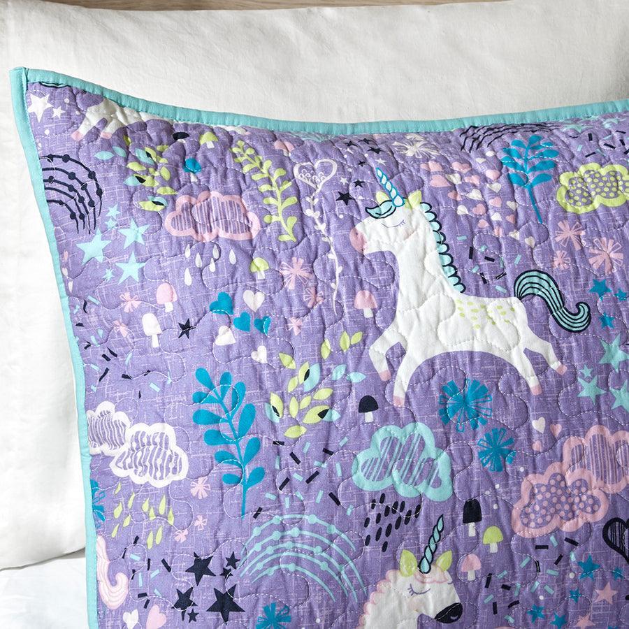 Olliix.com Comforters & Blankets - Lola Full/Queen Unicorn Cotton Reversible Coverlet Set Purple
