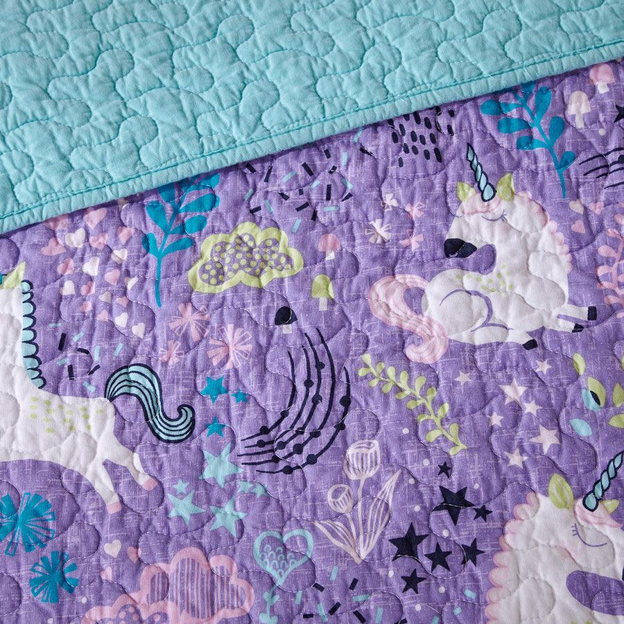 Olliix.com Comforters & Blankets - Lola Full/Queen Unicorn Cotton Reversible Coverlet Set Purple