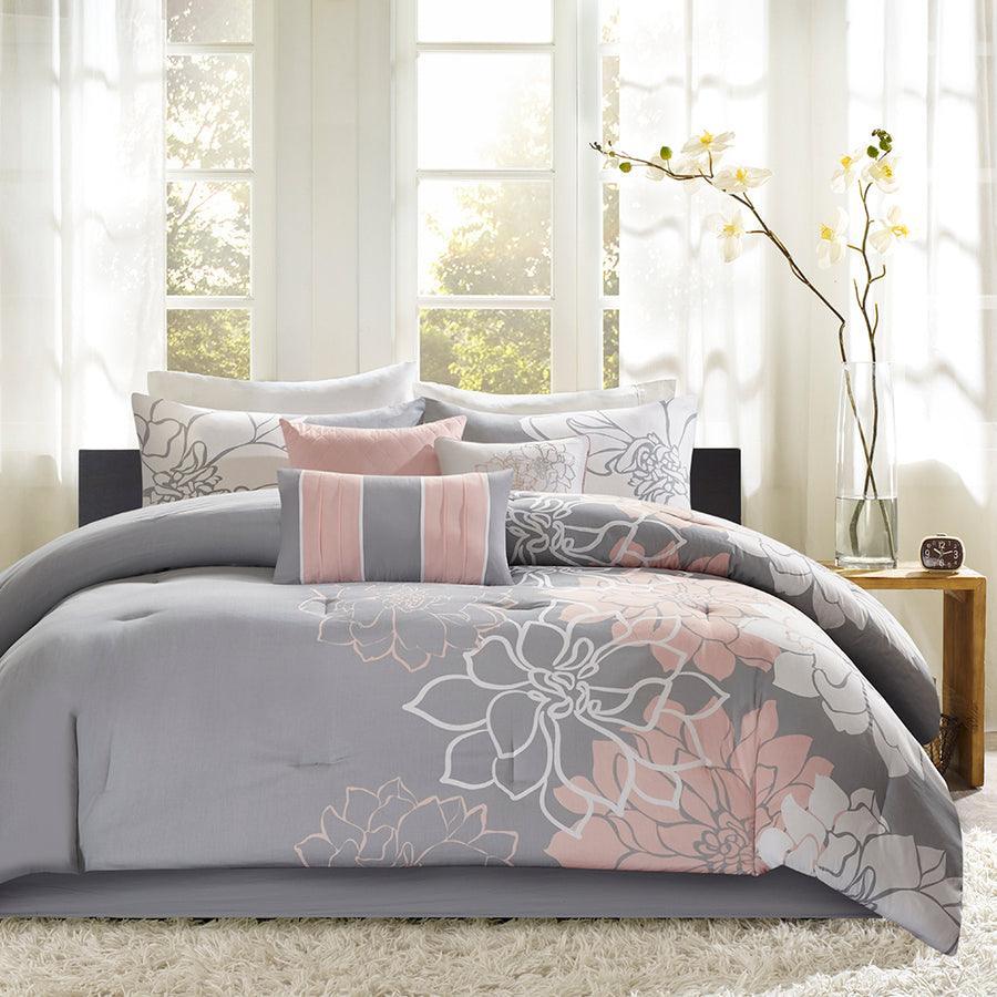 Olliix.com Comforters & Blankets - Lola Glam Comforter Set Gray | Blush Cal King