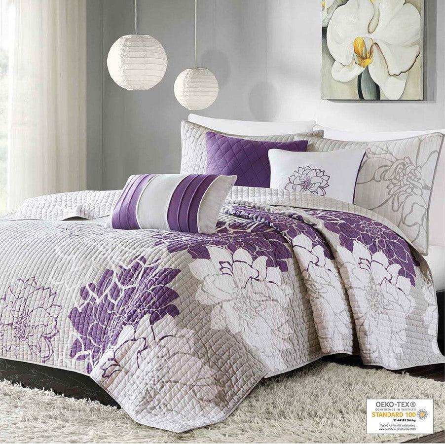 Olliix.com Comforters & Blankets - Lola King/California King 6 Piece Reversible Cotton Printed Coverlet Set Purple