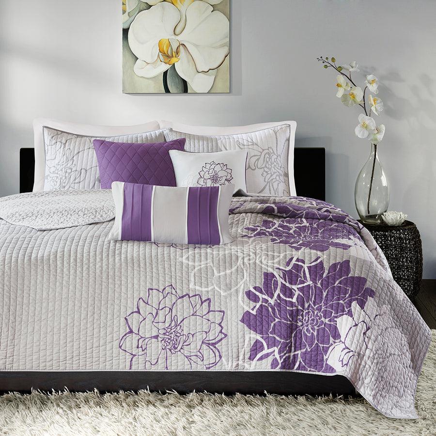 Olliix.com Comforters & Blankets - Lola King/California King 6 Piece Reversible Cotton Printed Coverlet Set Purple