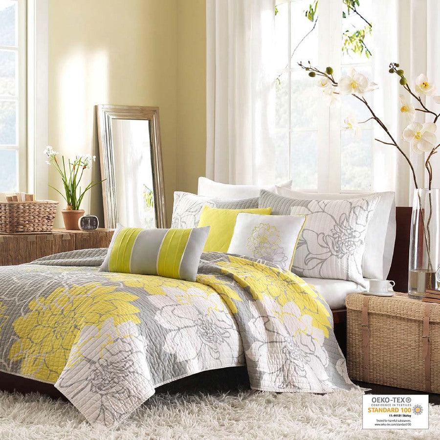 Olliix.com Comforters & Blankets - Lola King/California King 6 Piece Reversible Cotton Printed Coverlet Set Yellow