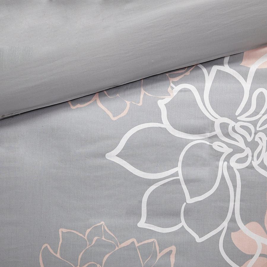 Olliix.com Duvet & Duvet Sets - Lola Transitional 6 Piece Printed Duvet Cover Set Full/Queen Gray & Blush