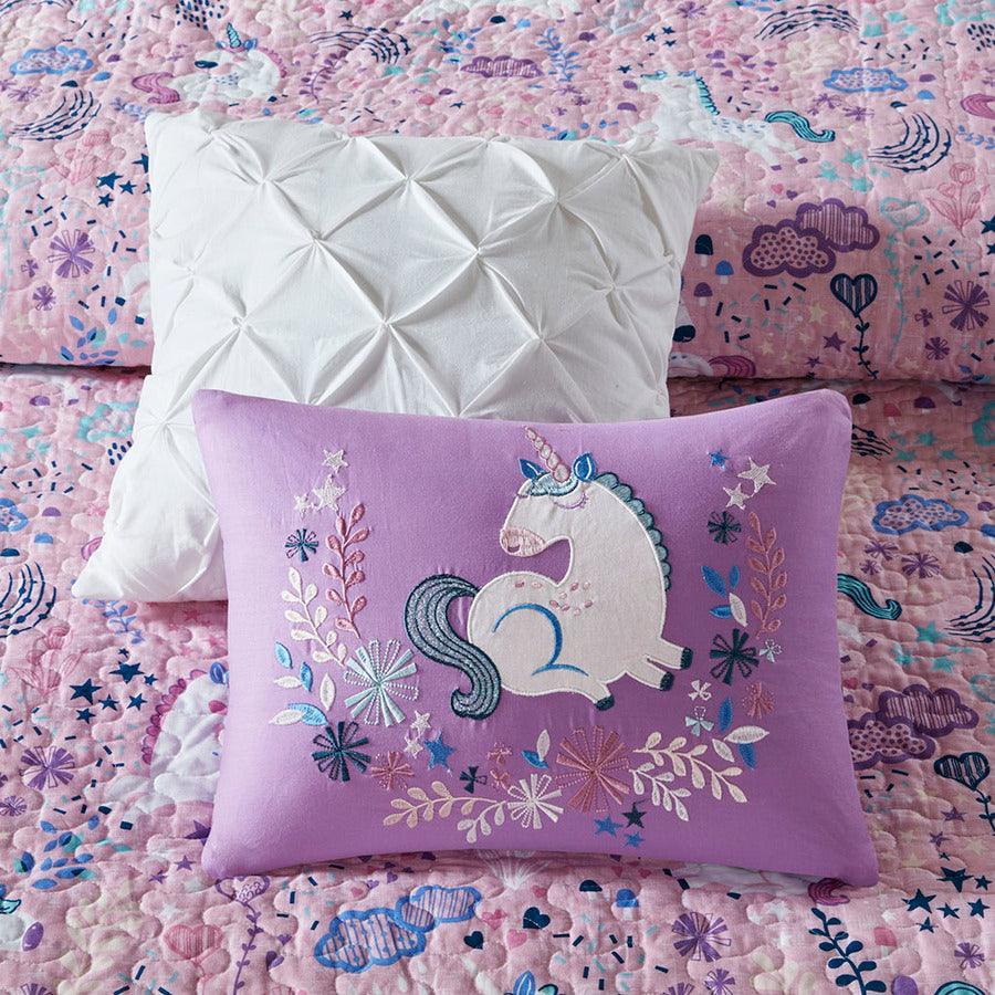 Olliix.com Comforters & Blankets - Lola Twin Unicorn Cotton Reversible Coverlet Set Pink