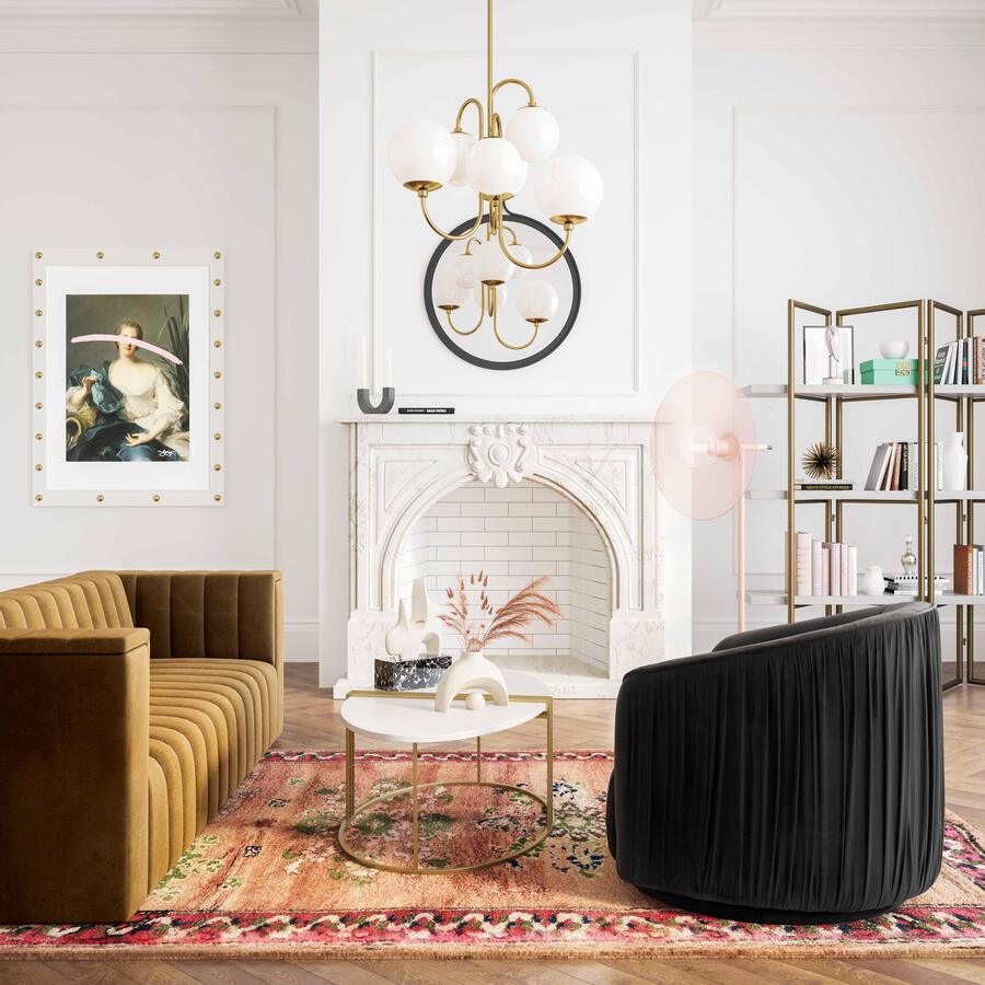 Tov Furniture Accent Chairs - London Black Pleated Swivel Chair