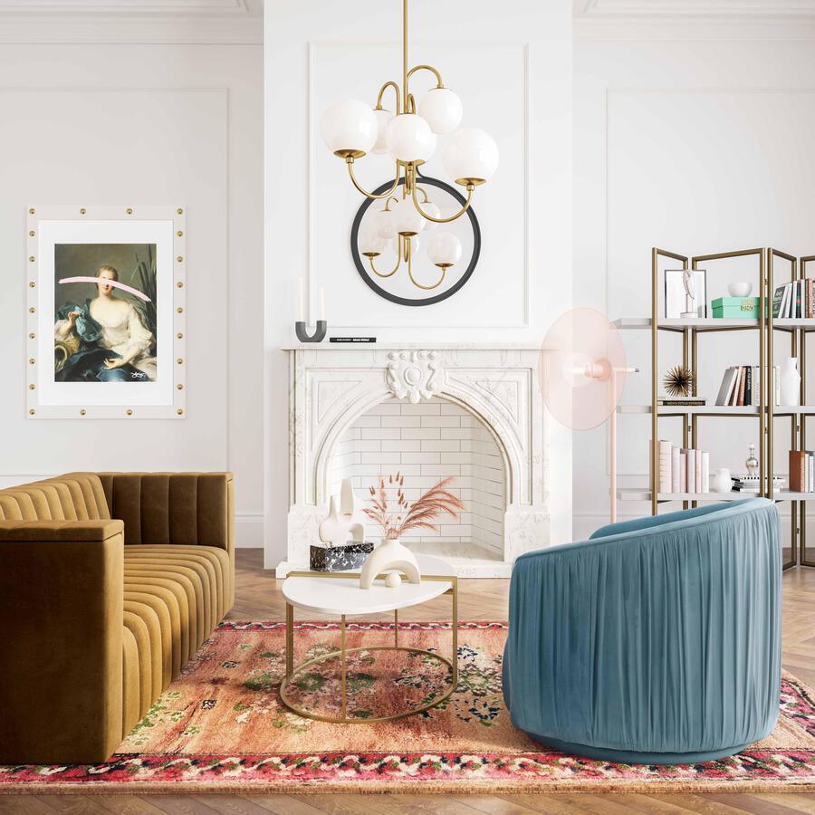 Tov Furniture Accent Chairs - London Blue Pleated Swivel Chair