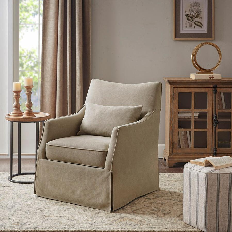 Olliix.com Accent Chairs - London Skirted Swivel Chair Tan