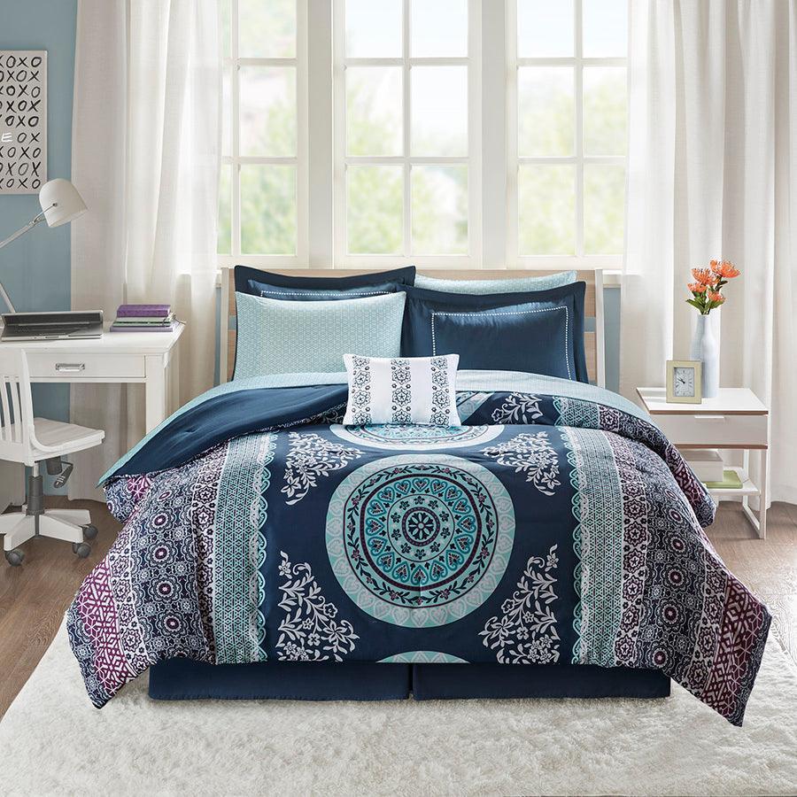 Olliix.com Comforters & Blankets - Loretta 20 " D Comforter and Sheet Set Navy Queen