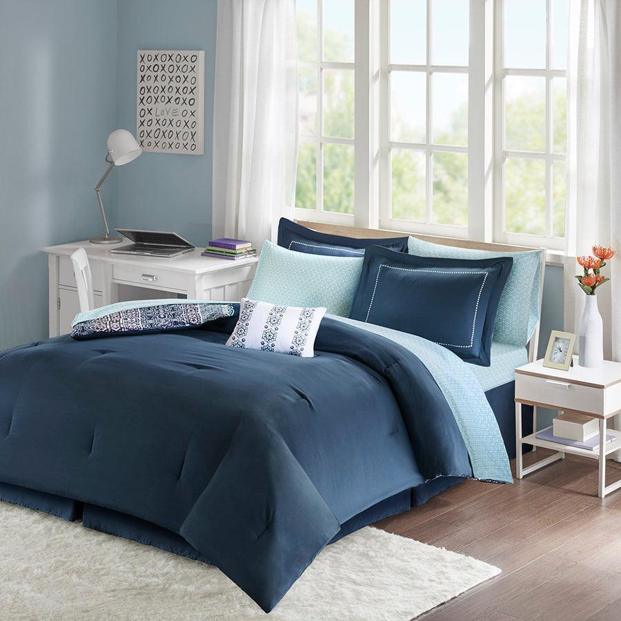 Olliix.com Comforters & Blankets - Loretta 26 " W Comforter and Sheet Set Navy Full