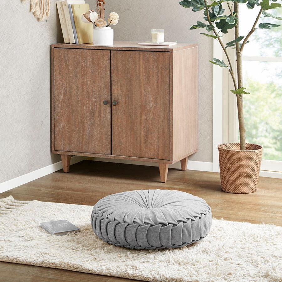 Olliix.com Pillows & Throws - Loretta Casual Poly Chenille Round Floor Pillow Cushion Dia 22" + 6" Gray