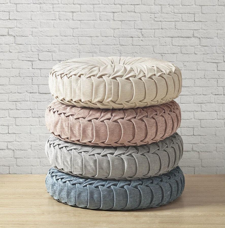Olliix.com Pillows & Throws - Loretta Casual Poly Chenille Round Floor Pillow Cushion Dia 22" + 6" Gray