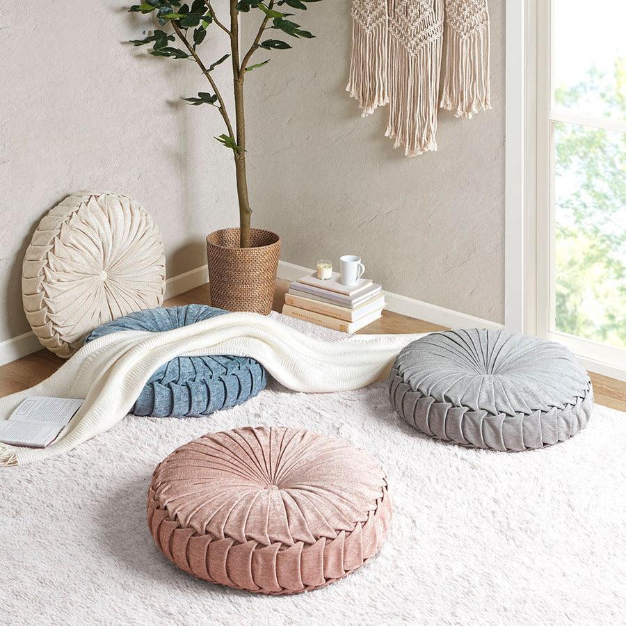 Olliix.com Pillows & Throws - Loretta Casual Poly Chenille Round Floor Pillow Cushion Dia 22" + 6" Gray