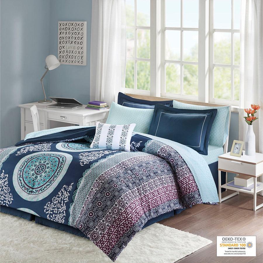 Olliix.com Comforters & Blankets - Loretta Comforter and Sheet Set Navy Twin
