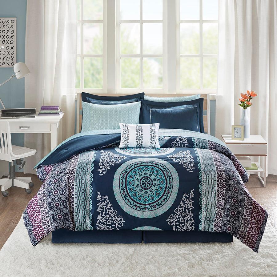 Olliix.com Comforters & Blankets - Loretta Comforter and Sheet Set Navy Twin