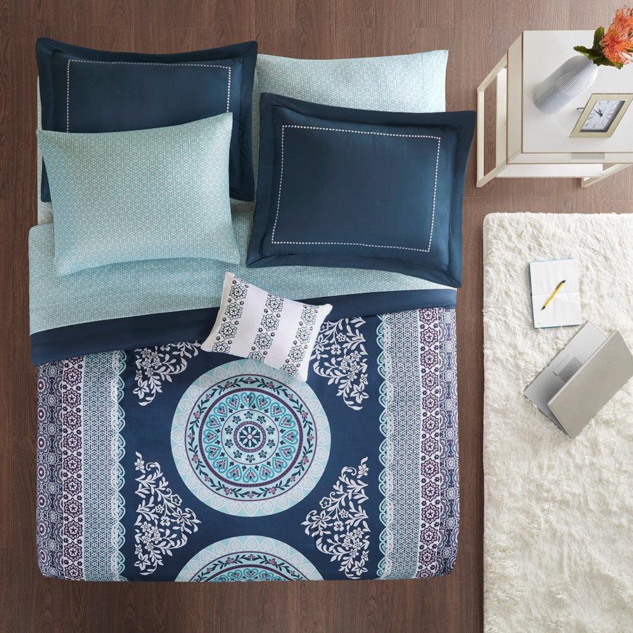 Olliix.com Comforters & Blankets - Loretta Comforter and Sheet Set Navy Twin