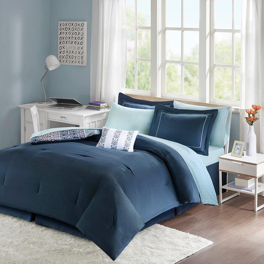 Olliix.com Comforters & Blankets - Loretta Comforter and Sheet Set Navy Twin