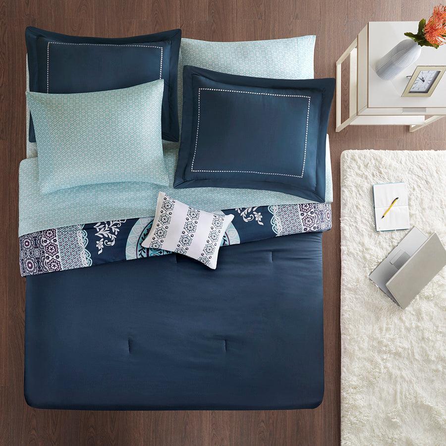 Olliix.com Comforters & Blankets - Loretta Polyester Comforter and Sheet Set Navy Twin/Twin XL