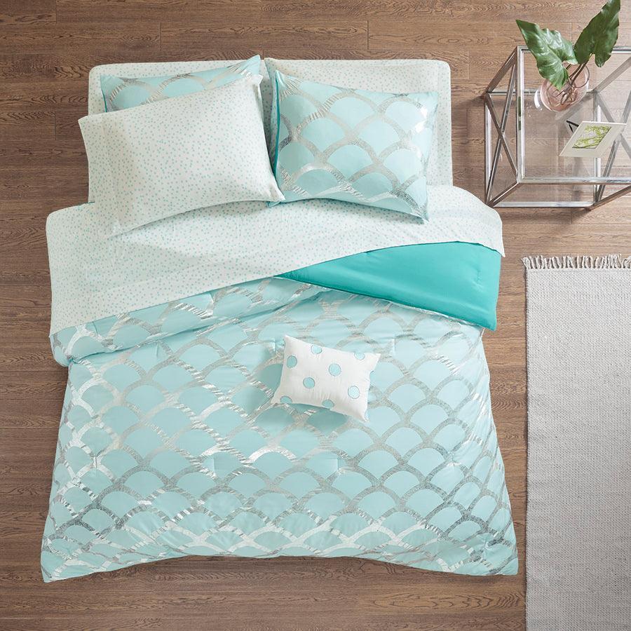 Olliix.com Comforters & Blankets - Lorna 26 " W Comforter and Sheet Set Aqua Full